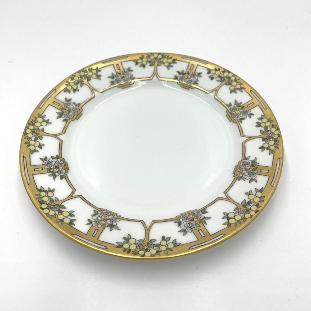 Vintage Plates Gold Trim Tree France Artist Signed Pearl J. Moss 7.5"- Set of 4